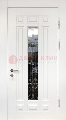 Белая стальная дверь винорит со стеклом и ковкой ДСК-191 в Можайске