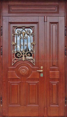Филенчатая железная дверь со стеклом и ковкой ДСК-204 в Ликино-Дулево