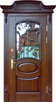 Классическая стальная дверь с Виноритом со стеклом и ковкой ДСК-208 в Бронницах