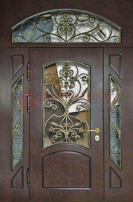 Входная дверь Винорит со стеклом и ковкой и фрамугами ДСК-213 в Можайске