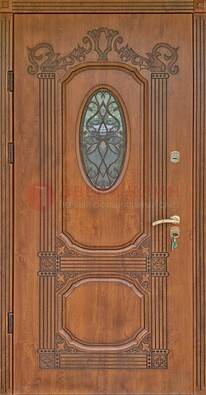 Резная металлическая дверь Винорит со стеклом и ковкой ДСК-215 в Ступино