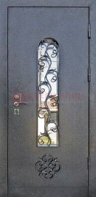Темная стальная дверь Порошок со стеклом и ковкой ДСК-217 в Можайске