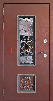 Уличная дверь Порошок со стеклом и ковкой для дома ДСК-218 в Можайске