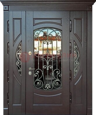 Полуторная железная дверь Винорит со стеклом и ковкой ДСК-231 в Можайске