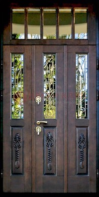 Стальная дверь Винорит со стеклом и ковкой с фрамугой ДСК-233 в Хотьково
