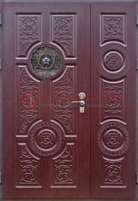 Красная железная дверь Винорит со стеклом и ковкой ДСК-235 в Можайске