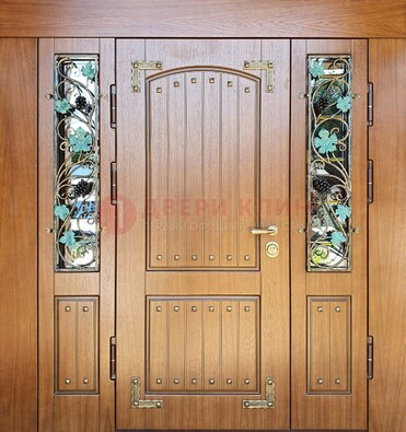 Железная дверь Винорит со стеклом и ковкой лозы ДСК-236 в Наро-Фоминске