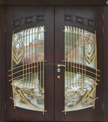 Двухстворчатая стальная дверь Винорит со стеклом и ковкой ДСК-240 в Видном