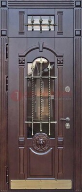 Металлическая дверь массив со стеклом и ковкой с фрамугой ДСК-249 в Можайске