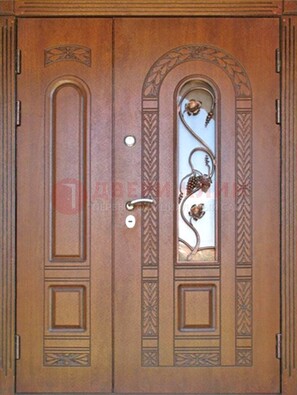 Распашная резная стальная дверь массив стекло и ковка ДСК-251 в Йошкар-Оле