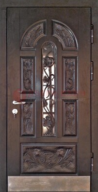 Металлическая дверь Винорит со стеклом и ковкой для коттеджа ДСК-255 в Можайске