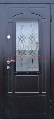 Черная уличная дверь Винорит со стеклом и ковкой ДСК-259 в Ступино