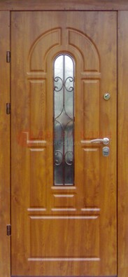 Железная дверь с Виноритом стеклом и ковкой для входа ДСК-261 в Санкт-Петербурге