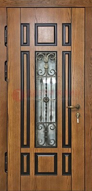 Двухцветная железная дверь Винорит со стеклом и ковкой ДСК-264 в Дедовске