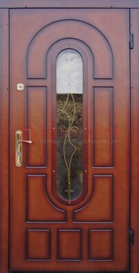 Яркая металлическая дверь Винорит со стеклом и ковкой ДСК-268 в Можайске