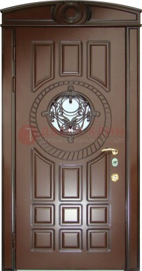 Шоколадная металлическая дверь Винорит со стеклом и ковкой ДСК-269 во Владимире