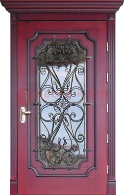 Красная стальная дверь Винорит со стеклом и ковкой ДСК-271 в Можайске