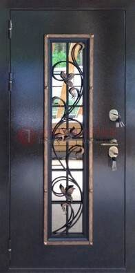 Железная дверь с порошковым напылением стеклом и ковкой ДСК-279 в Можайске
