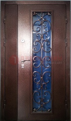 Двойная металлическая дверь со стеклом и ковкой ДСК-4 в Можайске