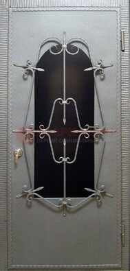 Железная дверь со стеклом и ковкой ДСК-74 для каркасного дома в Перми