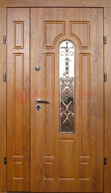 Стальная дверь со стеклом и цветной ковкой ДСК-78 для панельного дома в Можайске