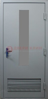 Серая металлическая техническая дверь с декоративной вставкой ДТ-14 в Можайске
