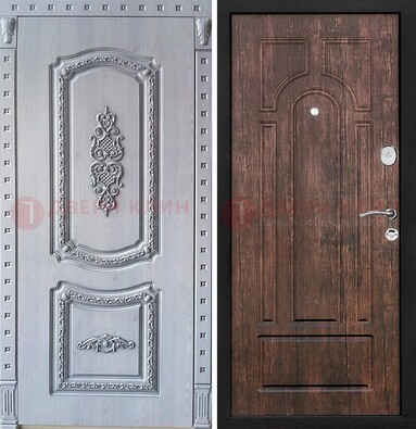 Железная дверь с узором и виноритом внутри Тисненый орех ДВТ-102 в Можайске