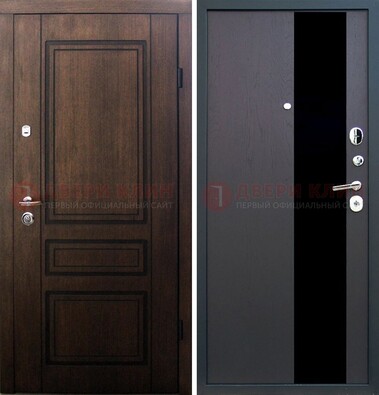 Входная дверь Итальянский орех с МДФ с черным стеклом ДМ-1199 в Можайске