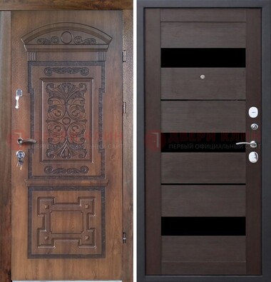 Стальная коричневая филенчатая дверь с виноритом и темной МДФ ДВТ-122 в Можайске