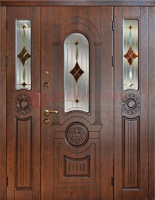 Парадная полуторная дверь с виноритом и витражом ДВТ-172 в Можайске