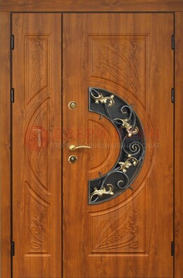 Входная дверь цвета золотой дуб с виноритом и ковкой ДВТ-176 в Можайске