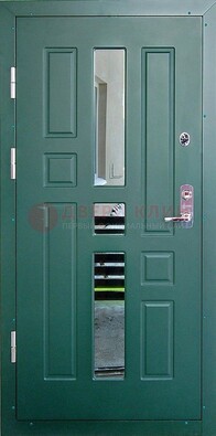 Зеленая железная  дверь с виноритом и зеркалом ДВТ-205 в Сочи