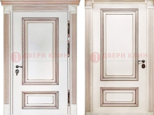 Белая металическая дверь с виноритом для дома ДВТ-239 в Можайске