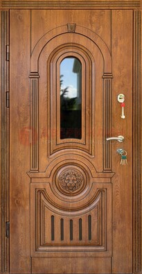 Классическая стальная дверь Винорит со стеклом и узором ДВТ-261 в Можайске