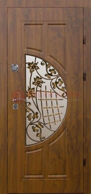 Стальная филенчатая дверь с виноритом ковкой и стеклом ДВТ-84 в Зеленограде