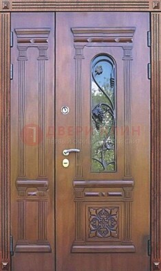 Железная коричневая филенчатая дверь с виноритом и МДФ ДВТ-85 в Можайске