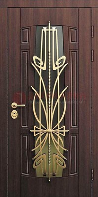 Железная темная дверь с виноритом и МДФ со стеклом ДВТ-86 в Можайске