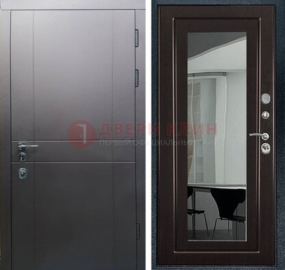 Входная дверь с порошковым напылением Темное серебро c МДФ Венге с зеркалом ДЗ-108 в Можайске