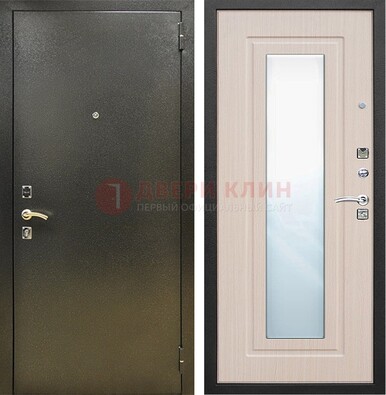 Входная темная дверь c порошковым покрытием и МДФ Белый дуб и зеркалом ДЗ-112 в Можайске