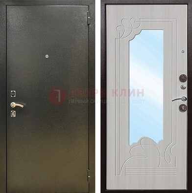 Входная темно-серая дверь c порошковым покрытием и МДФ с резьбой и зеркалом ДЗ-113 в Можайске