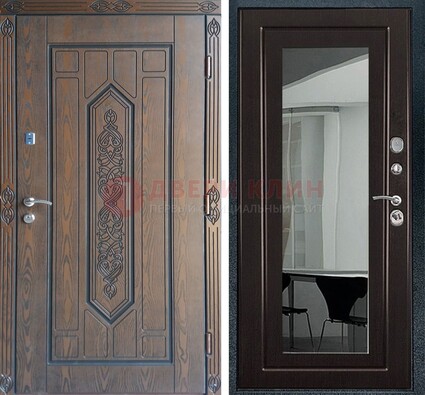 Уличная коричневая дверь c виноритом и МДФ Венге с зеркалом ДЗ-116 в Можайске