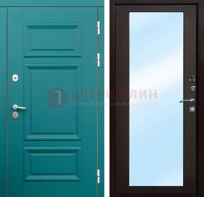 Зеленая входная дверь терморазрыв c виноритом и МДФ с зеркалом ДЗ-122 в Можайске