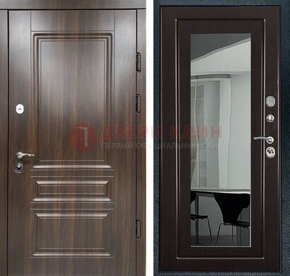 Железная коричневая дверь с МДФ Венге c зеркалом ДЗ-124 в Щербинке