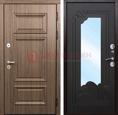 Входная коричневая дверь с зеркалом МДФ Венге ДЗ-127 в Щербинке