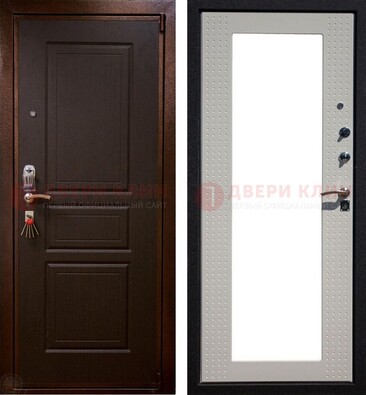 Коричневая железная дверь с панелями МДФ и зеркалом ДЗ-133 во Владимире