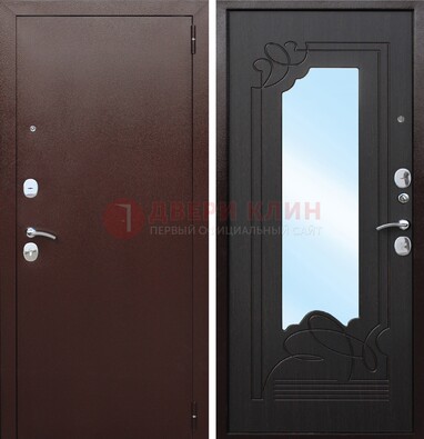 Коричневая стальная дверь с зеркалом ДЗ-18 в Можайске