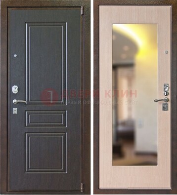 Коричневая стальная дверь с зеркалом МДФ внутри ДЗ-27 в Можайске