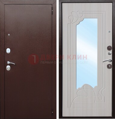 Коричневая металлическая дверь с зеркалом МДФ внутри ДЗ-33 в Можайске