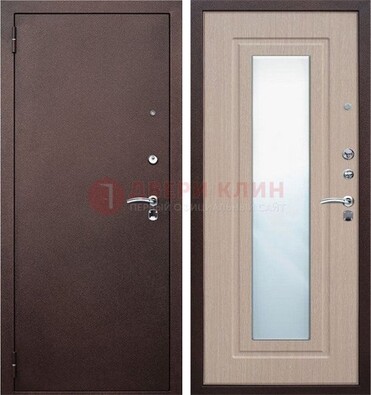 Коричневая стальная дверь с зеркалом МДФ внутри ДЗ-38 в Можайске