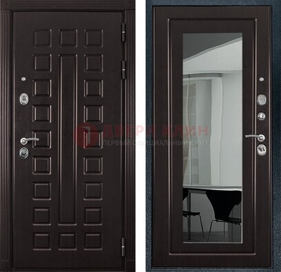 Темная металлическая дверь с зеркалом МДФ внутри ДЗ-4 в Можайске